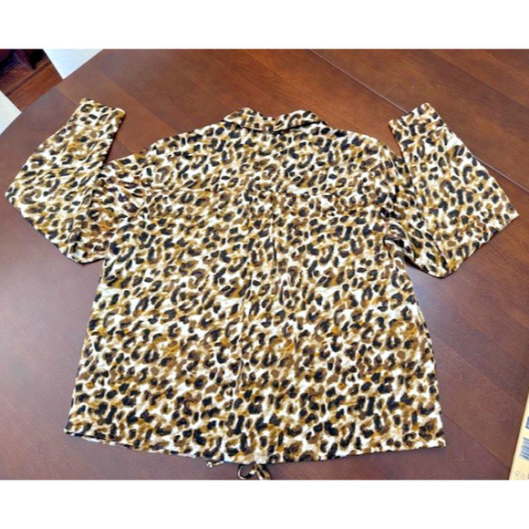 Rebecca Minkoff Blouse Womens 1X Brown Leopard Print Button Up Long Sleeve Top - Picture 5 of 12